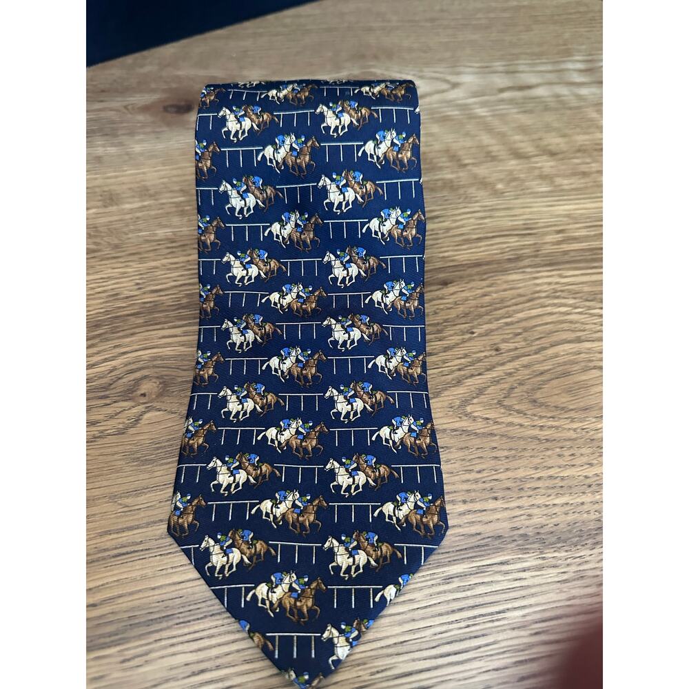 Brooks Brothers Makers 100% Silk Derby Equestrian Navy Neck Tie